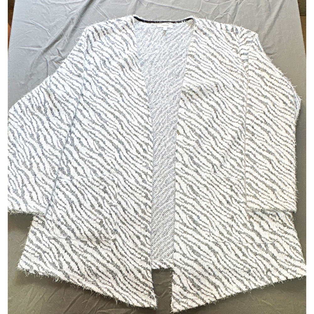 maurices Women's Gray White Zebra Print Open Front V-Neck Cardigan 3/4 2X
